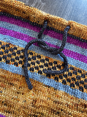 Close view of the cowl's colorwork features.