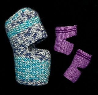 One sock for 22" tall dolls, purple yoga socks are for a 6" tall doll