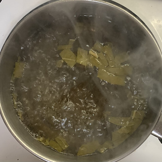 simmer rhubarb leaves 1 hr.